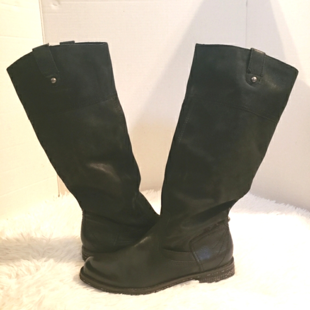 COPY - OTBT Women 7 Boots Tall Knee High Pull On Black Leather Shoes Low Heel P… - Picture 4 of 15